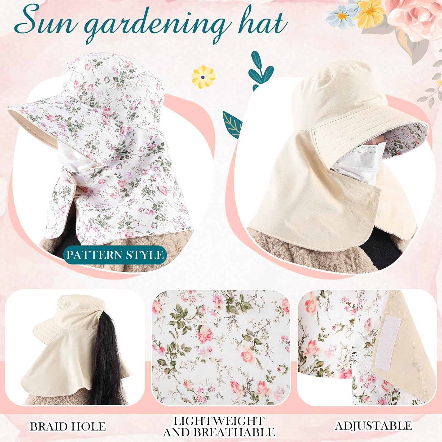 2 Pcs Floral Garden Hat for Wo - огляд і ціна Visor Sun Hat